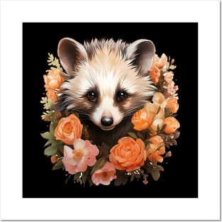 Opossum colorful floral Posters and Art